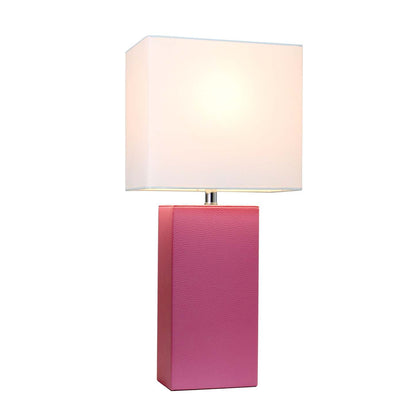 Lampe de table moderne Elegant Designs en cuir avec abat-jour en tissu blanc, rose vif | D210N0WM
