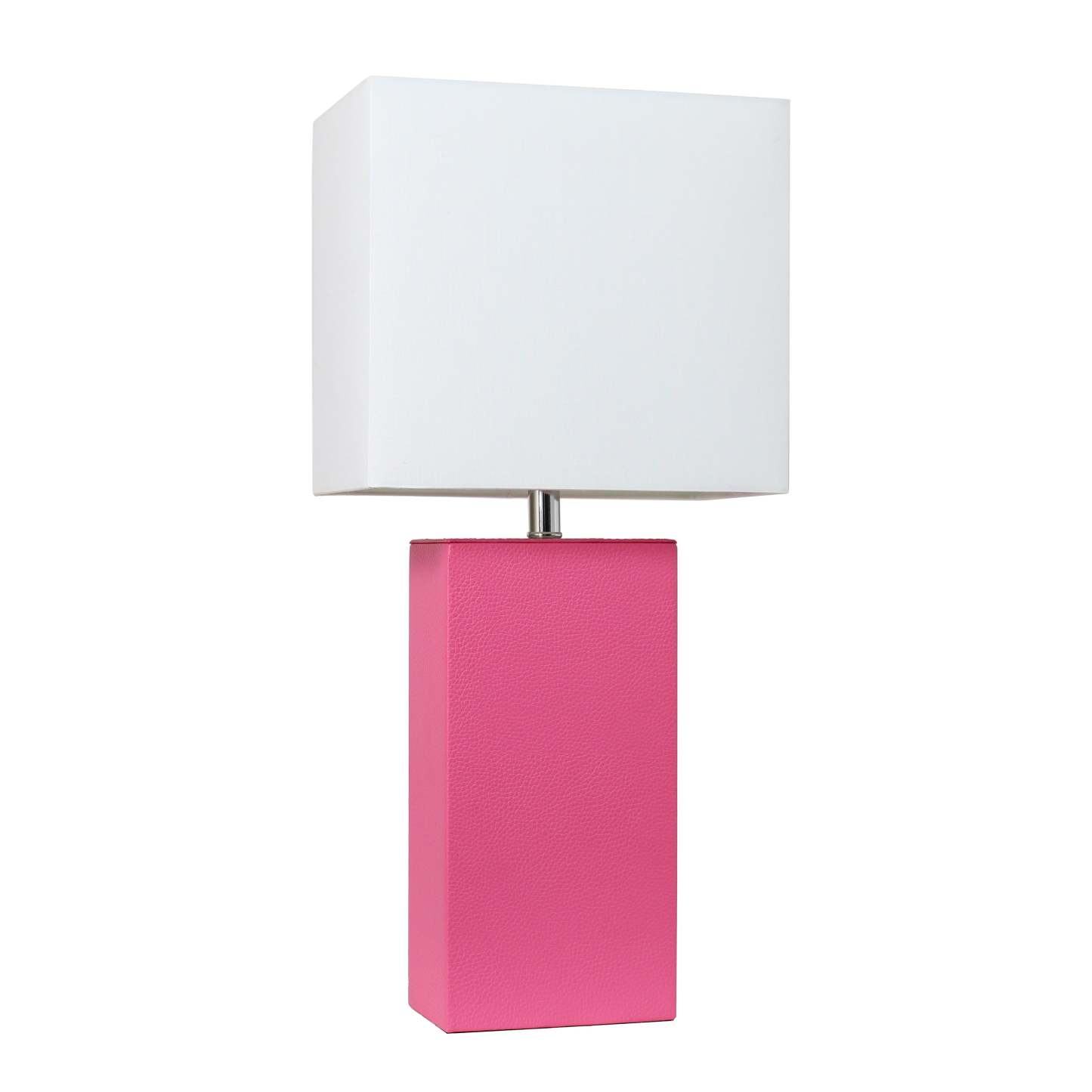 Lampe de table moderne Elegant Designs en cuir avec abat-jour en tissu blanc, rose vif | D210N0WM