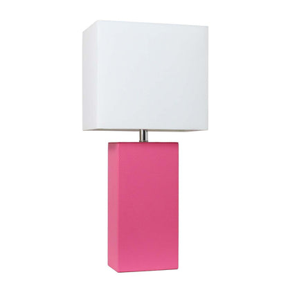 Lampe de table moderne Elegant Designs en cuir avec abat-jour en tissu blanc, rose vif | D210N0WM