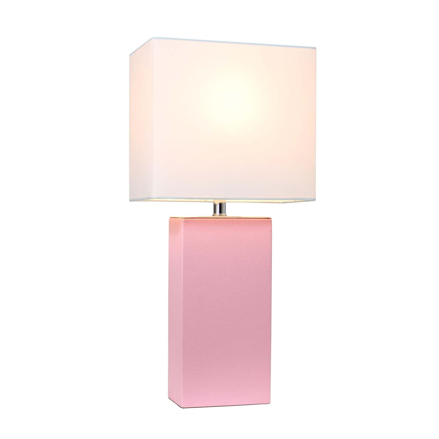 Lampe de table moderne Elegant Designs en cuir rose avec abat-jour en tissu blanc | D21RF3IP