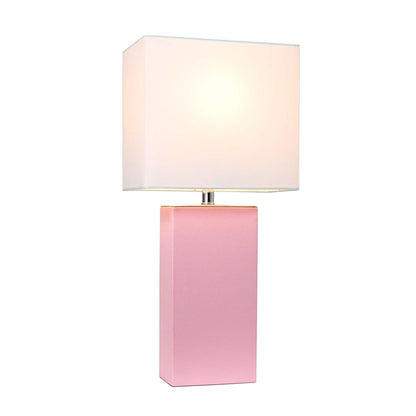 Lampe de table moderne Elegant Designs en cuir rose avec abat-jour en tissu blanc | D21RF3IP