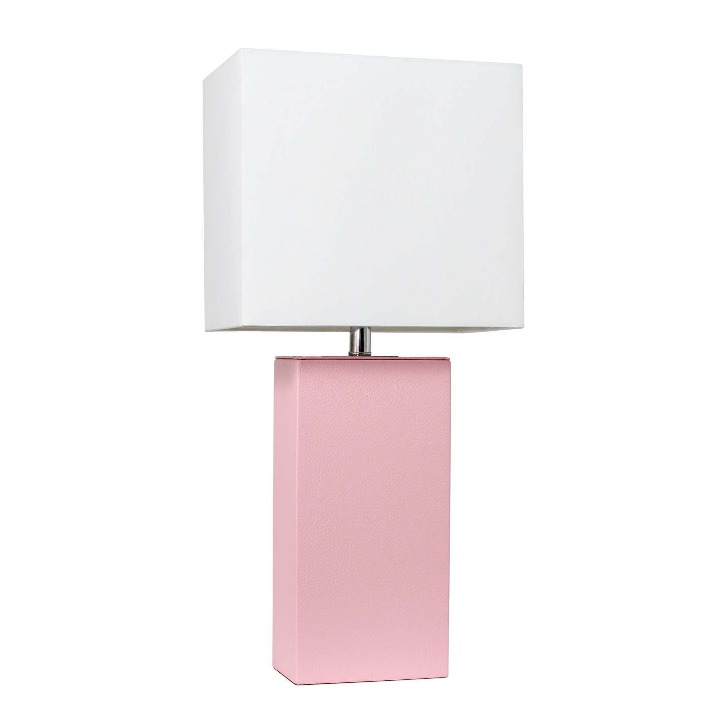 Lampe de table moderne Elegant Designs en cuir rose avec abat-jour en tissu blanc | D21RF3IP