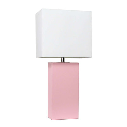 Lampe de table moderne Elegant Designs en cuir rose avec abat-jour en tissu blanc | D21RF3IP