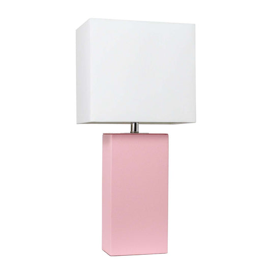 Lampe de table moderne Elegant Designs en cuir rose avec abat-jour en tissu blanc | D21RF3IP