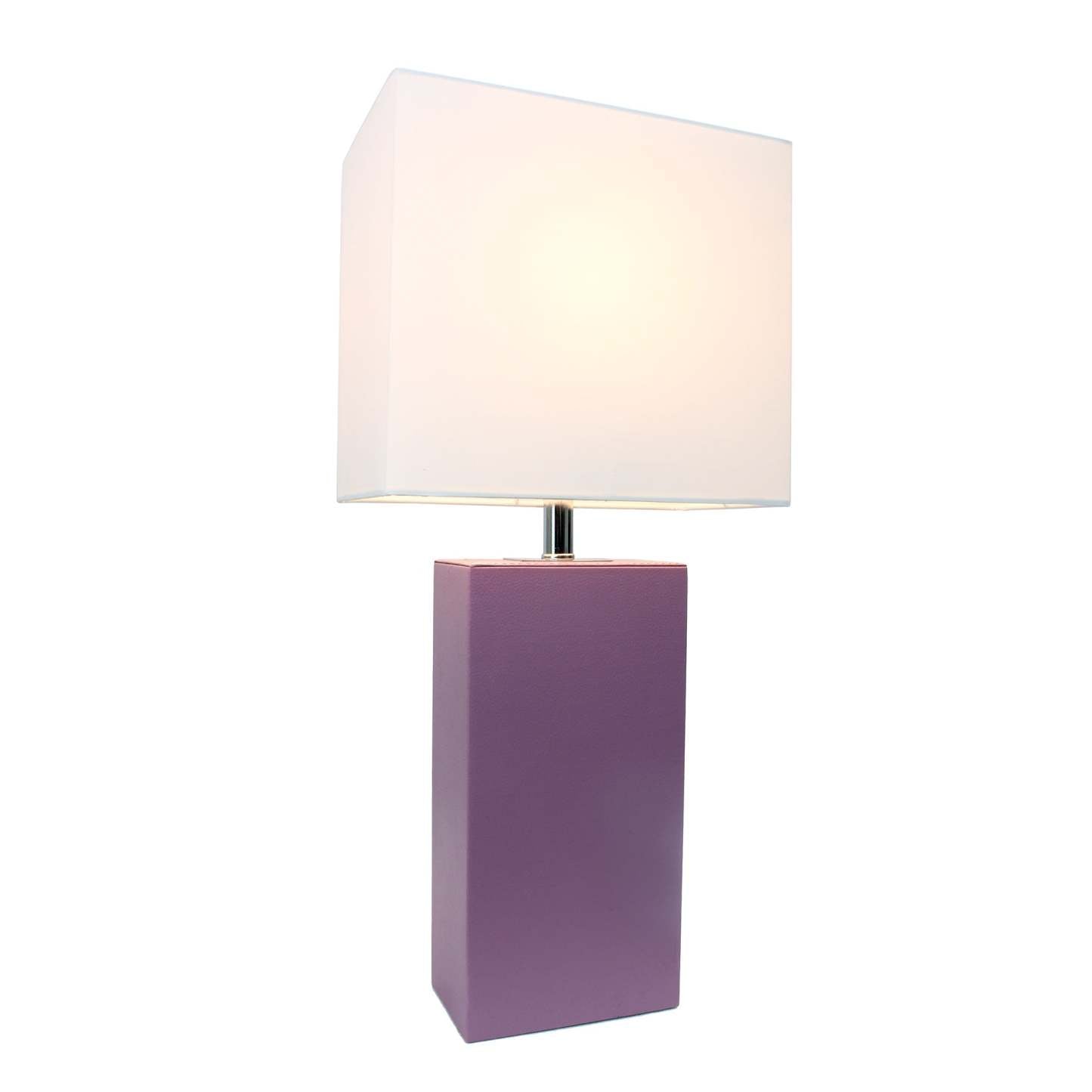 Lampe de table moderne Elegant Designs en cuir avec abat-jour en tissu blanc - Violet | D21X2YEK