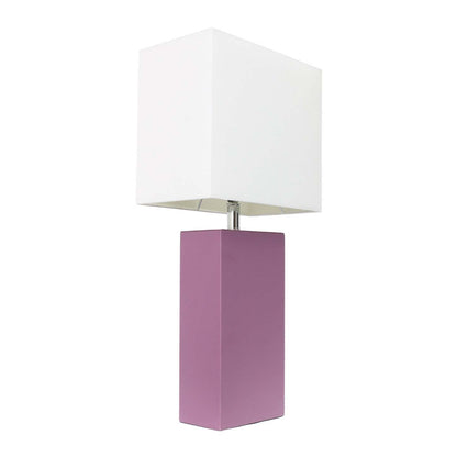 Lampe de table moderne Elegant Designs en cuir avec abat-jour en tissu blanc - Violet | D21X2YEK