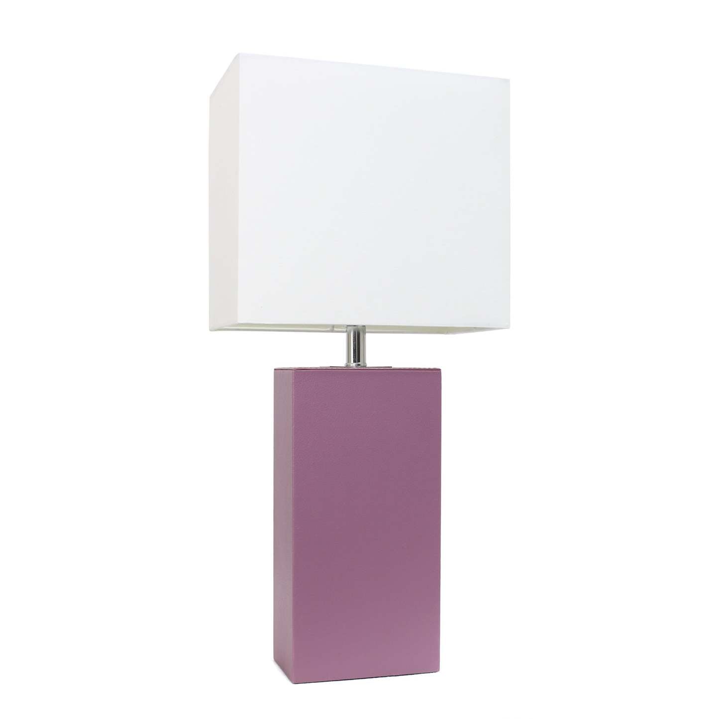 Lampe de table moderne Elegant Designs en cuir avec abat-jour en tissu blanc - Violet | D21X2YEK