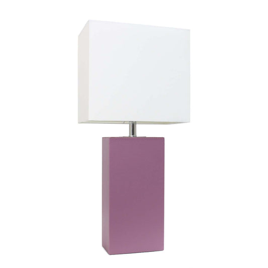 Lampe de table moderne Elegant Designs en cuir avec abat-jour en tissu blanc - Violet | D21X2YEK