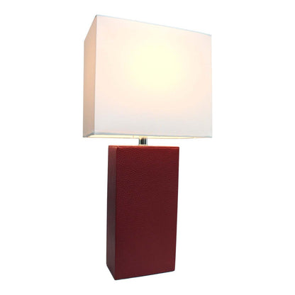 Lampe de table moderne Elegant Designs en cuir avec abat-jour en tissu blanc | D22328KJ
