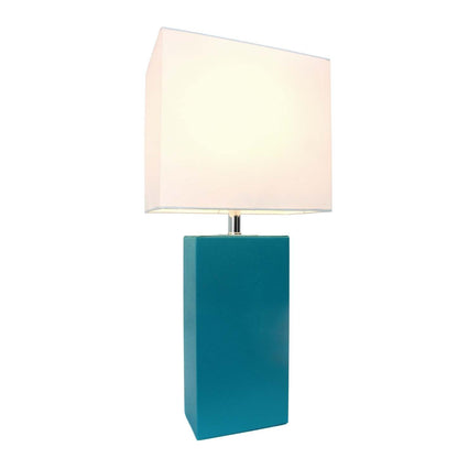 Lampe de table moderne Elegant Designs en cuir avec abat-jour en tissu blanc, turquoise | D21ME8D1