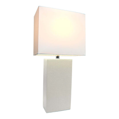 Lampe de table moderne Elegant Designs en cuir avec abat-jour en tissu blanc | D21TJS2P