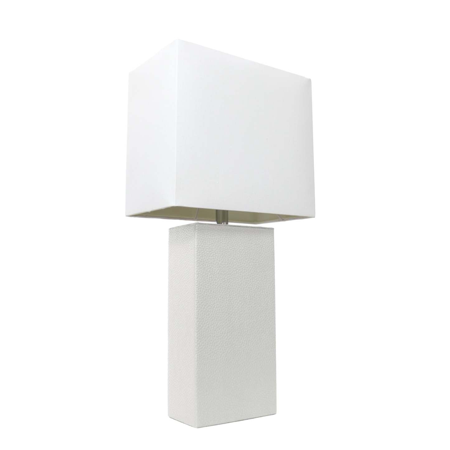 Lampe de table moderne Elegant Designs en cuir avec abat-jour en tissu blanc | D21TJS2P
