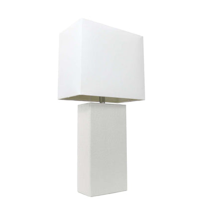 Lampe de table moderne Elegant Designs en cuir avec abat-jour en tissu blanc | D21TJS2P