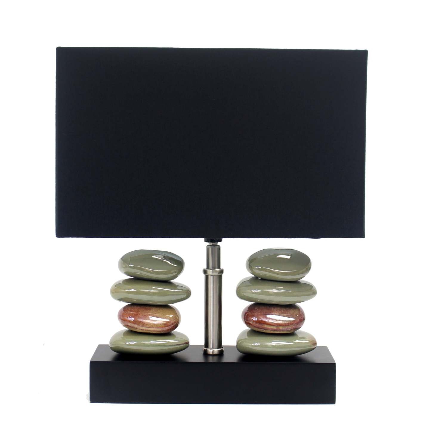 Lampe de table Elegant Designs rectangulaire avec deux piles de pierres superposées avec abat-jour noir|D21VMPKB