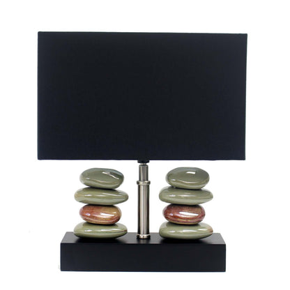 Lampe de table Elegant Designs rectangulaire avec deux piles de pierres superposées avec abat-jour noir|D21VMPKB