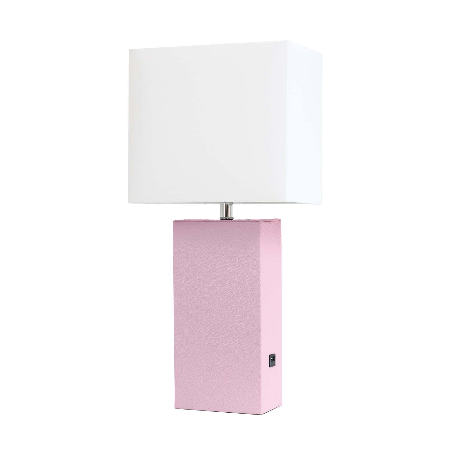 Lampe de table moderne Elegant Designs en cuir avec USB et abat-jour en tissu blanc, rose tendre|Lampe de table moderne Elegant Designs en cuir avec USB, rose tendre|D21PMNEU