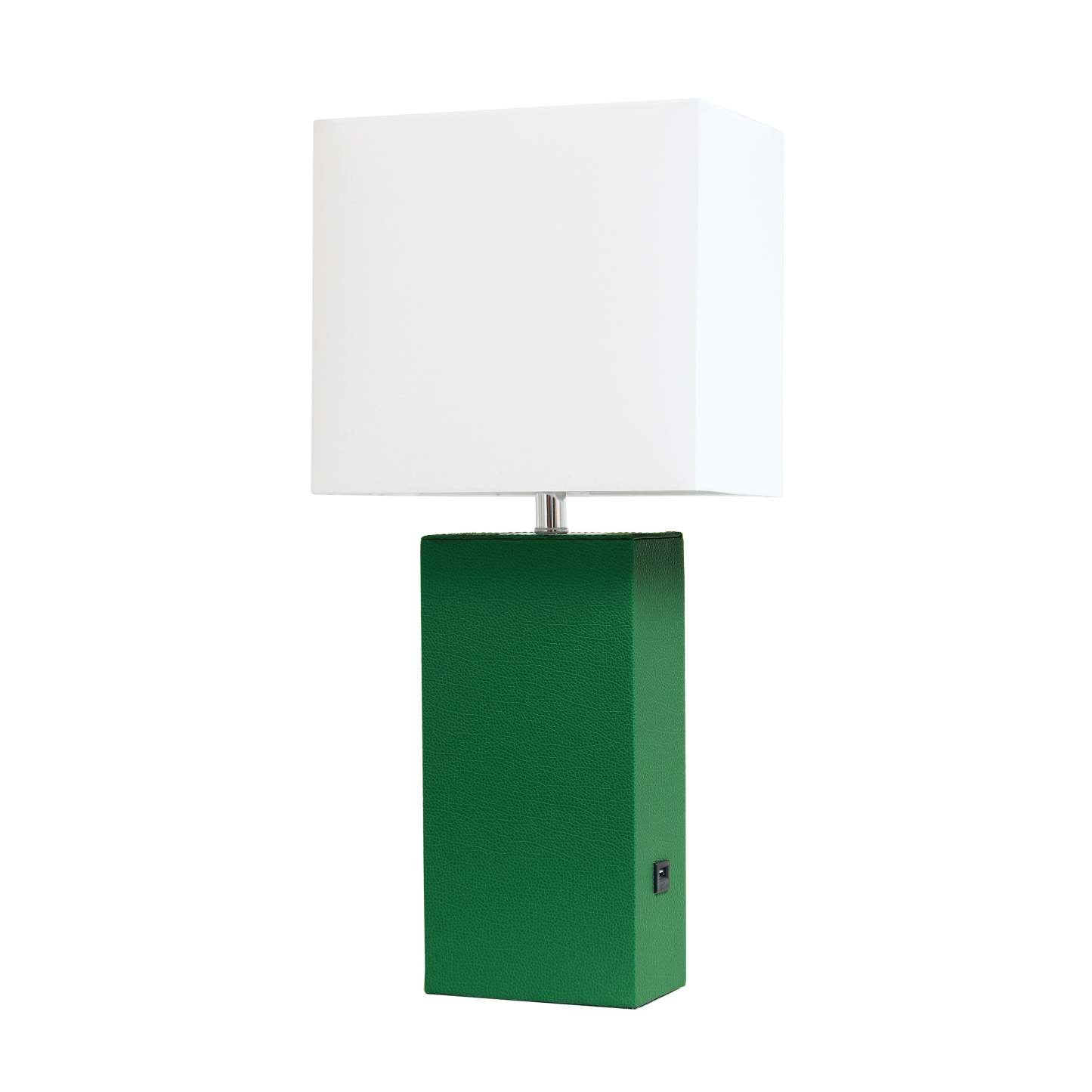 Lampe de table moderne Elegant Designs en cuir avec USB et abat-jour en tissu blanc, verte|Lampe de table moderne Elegant Designs en cuir avec USB, verte|D219NX1I
