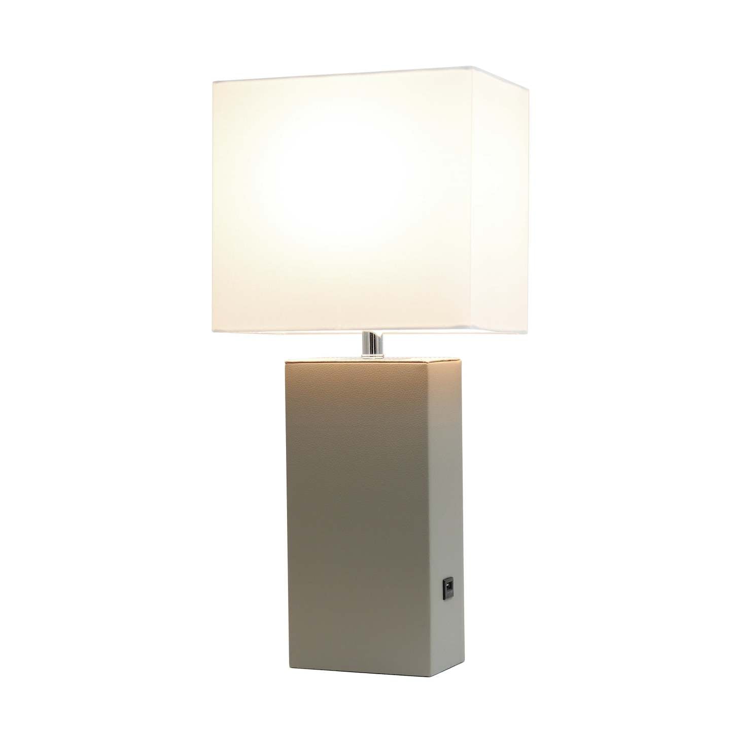 Lampe de table moderne Elegant Designs en cuir avec USB et abat-jour en tissu blanc, gris|Lampe de table moderne Elegant Designs en cuir avec USB, grise|D218300X