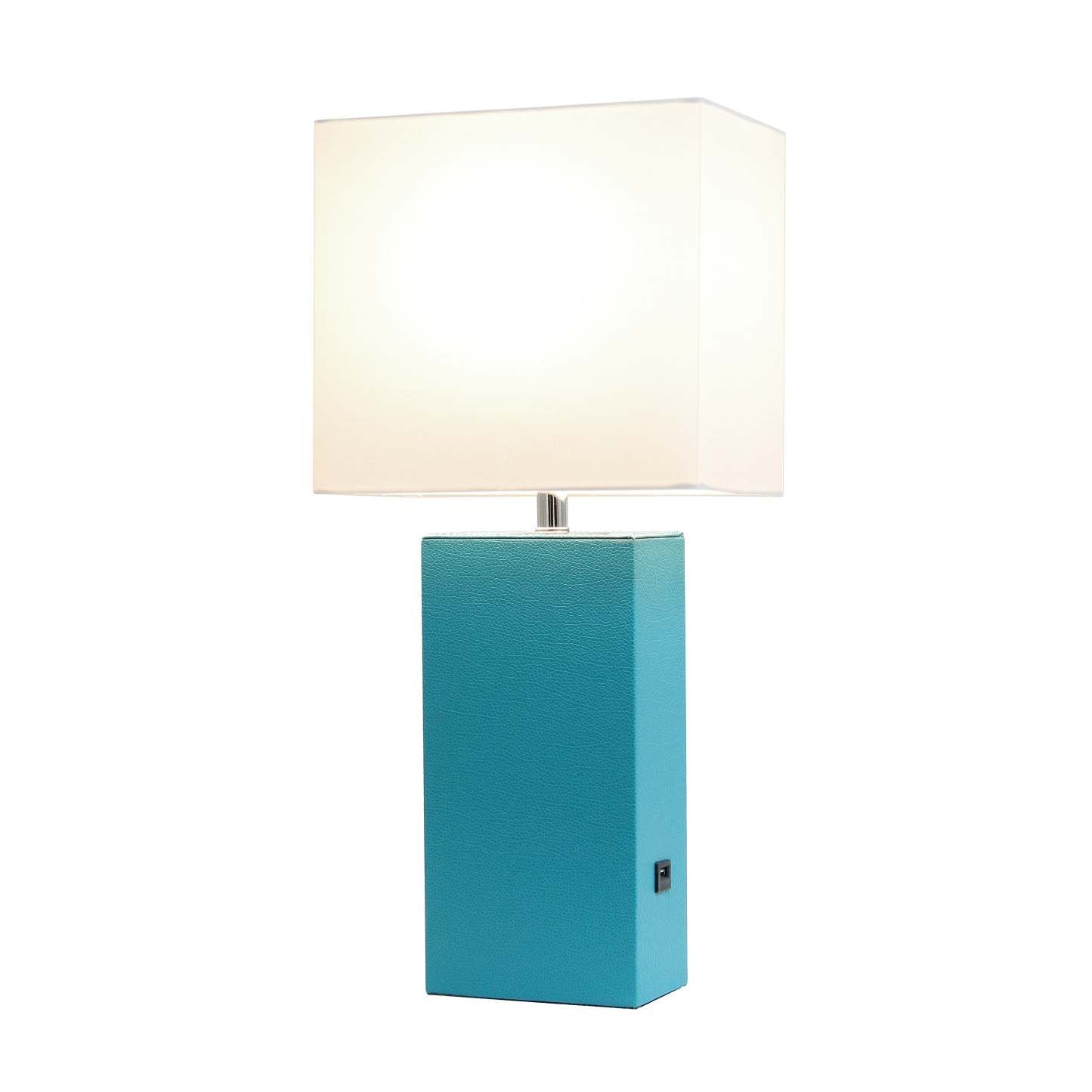 Lampe de table moderne Elegant Designs en cuir avec USB et abat-jour en tissu blanc, turquoise|D21L3SZ1