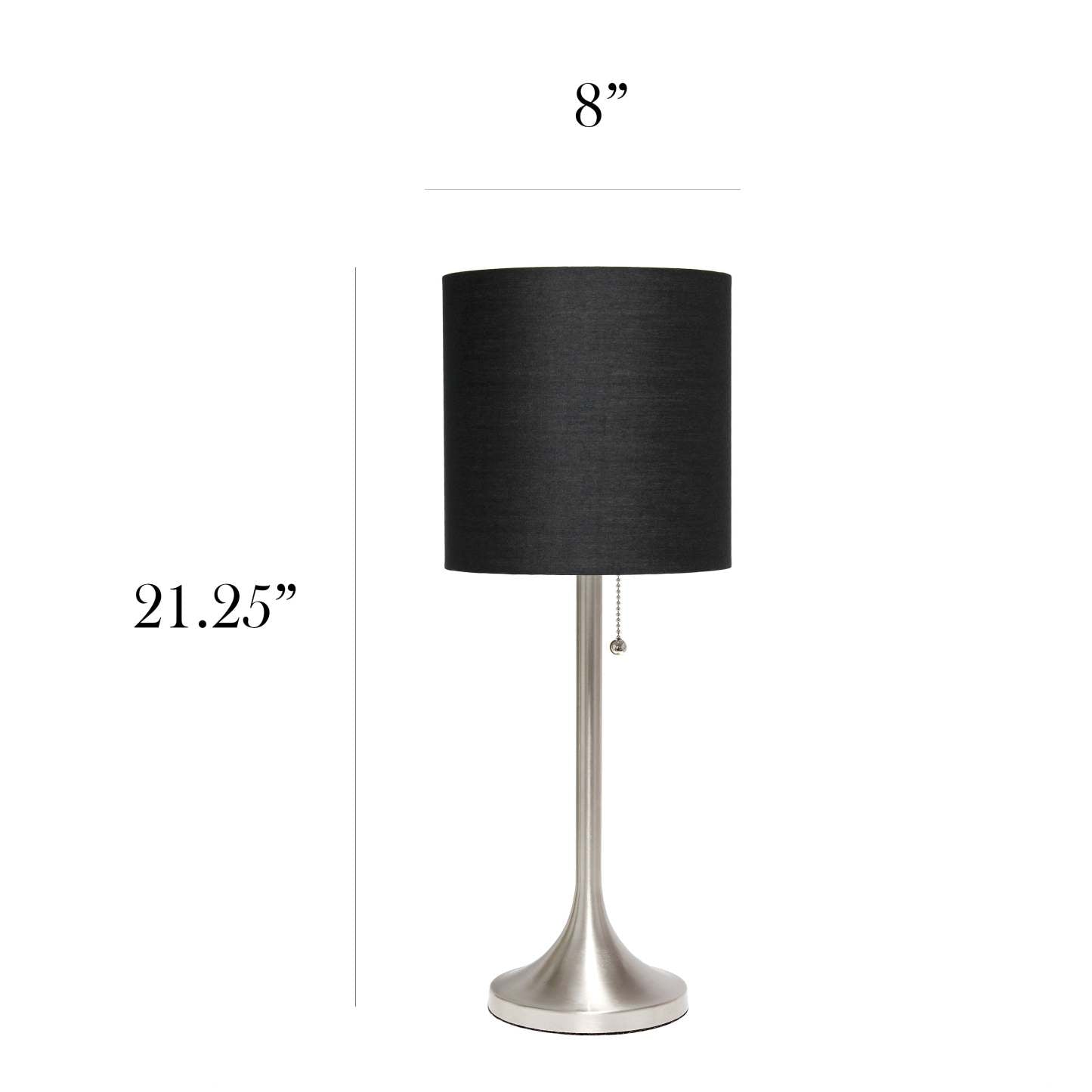 Lampe de table conique Simple Designs avec abat-jour tambour en tissu noir - Nickel brossé|Lampe de table effilée de Simple Designs avec abat-jour cylindrique en tissu noir - nickel brossé