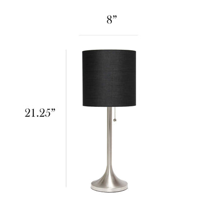Lampe de table conique Simple Designs avec abat-jour tambour en tissu noir - Nickel brossé|Lampe de table effilée de Simple Designs avec abat-jour cylindrique en tissu noir - nickel brossé