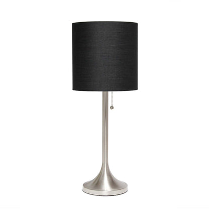 Lampe de table conique Simple Designs avec abat-jour tambour en tissu noir - Nickel brossé|Lampe de table effilée de Simple Designs avec abat-jour cylindrique en tissu noir - nickel brossé