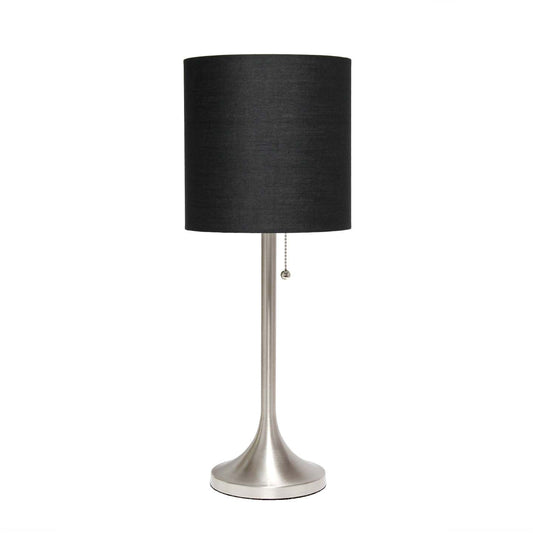 Lampe de table conique Simple Designs avec abat-jour tambour en tissu noir - Nickel brossé|Lampe de table effilée de Simple Designs avec abat-jour cylindrique en tissu noir - nickel brossé