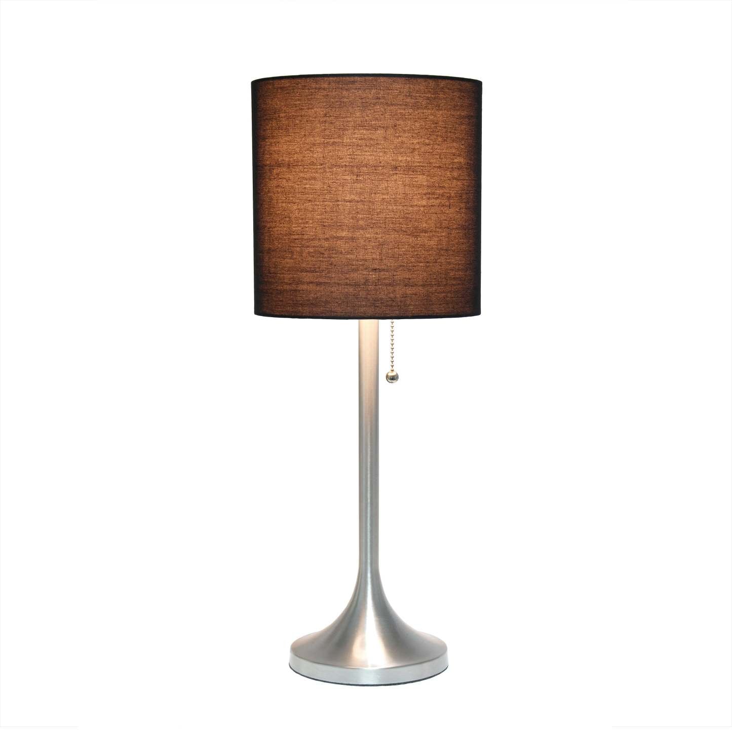 Lampe de table conique Simple Designs avec abat-jour tambour en tissu noir - Nickel brossé|Lampe de table effilée de Simple Designs avec abat-jour cylindrique en tissu noir - nickel brossé
