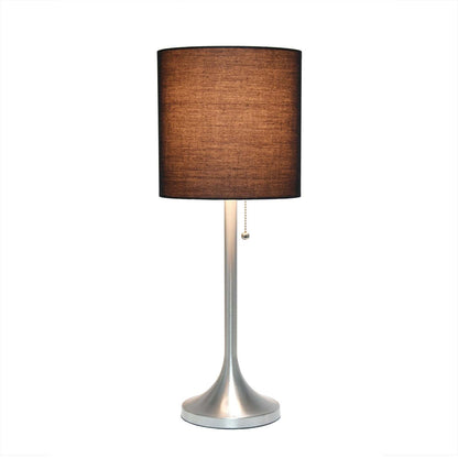 Lampe de table conique Simple Designs avec abat-jour tambour en tissu noir - Nickel brossé|Lampe de table effilée de Simple Designs avec abat-jour cylindrique en tissu noir - nickel brossé