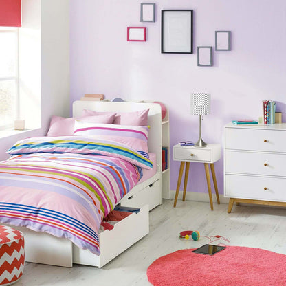 Lampe de table conique Simple Designs avec abat-jour tambour en tissu à pois - Nickel brossé|Lampe de table effilée de Simple Designs avec abat-jour cylindrique en tissu à pois - nickel brossé