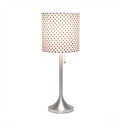 Lampe de table conique Simple Designs avec abat-jour tambour en tissu à pois - Nickel brossé|Lampe de table effilée de Simple Designs avec abat-jour cylindrique en tissu à pois - nickel brossé