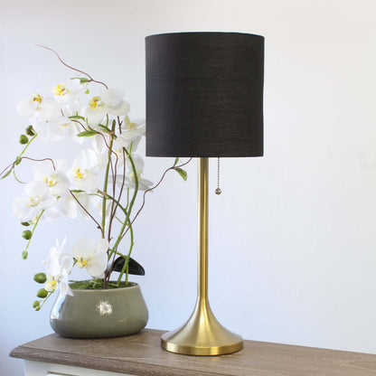 Simple Designs Tapered Table Lamp with Black Fabric Drum Shade - Gold|Lampe de table effilée de Simple Designs avec abat-jour cylindrique en tissu noir - doré
