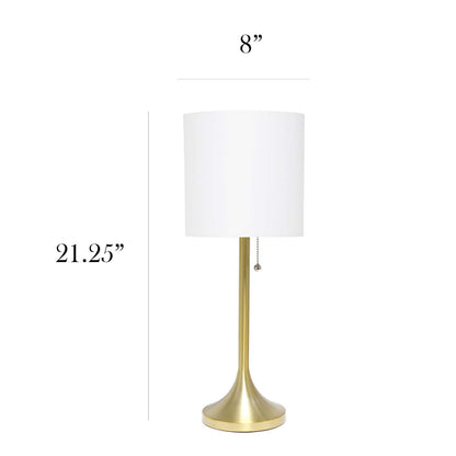 Lampe de table conique Simple Designs avec abat-jour tambour en tissu blanc - Or|Lampe de table effilée de Simple Designs avec abat-jour cylindrique en tissu blanc - doré