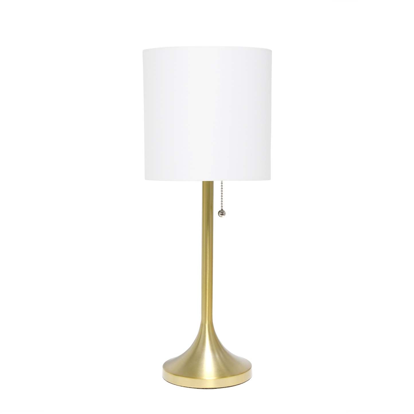 Lampe de table conique Simple Designs avec abat-jour tambour en tissu blanc - Or|Lampe de table effilée de Simple Designs avec abat-jour cylindrique en tissu blanc - doré
