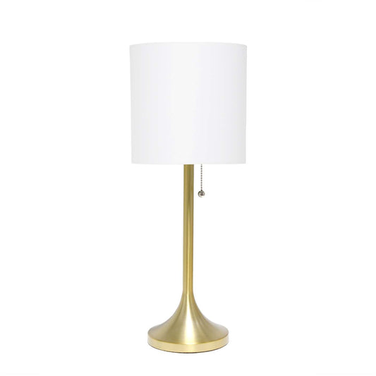 Lampe de table conique Simple Designs avec abat-jour tambour en tissu blanc - Or|Lampe de table effilée de Simple Designs avec abat-jour cylindrique en tissu blanc - doré