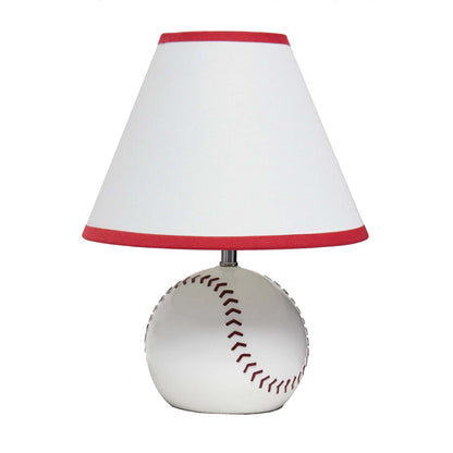 Simple Designs Sportslite 11.5 Athletic Sports Baseball Base Ceramic Table Lamp with White Empire F|Lampe de table sportive athlétique SportsLite de Simple Designs de 11,5 po en céramique avec base ba
