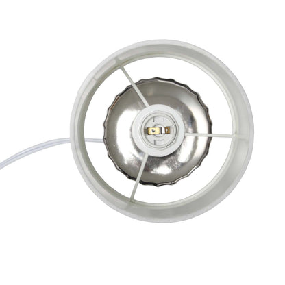 Simple Designs 11.61 Contemporary Ruffled Capsule Table Lamp with White Drum Fabric Shade - Metallic Chrome|Lampe de table contemporaine de Simple Designs de 11,61 po avec base à effet froncé et abat-jour cylindrique en tissu blanc - chrome métallique