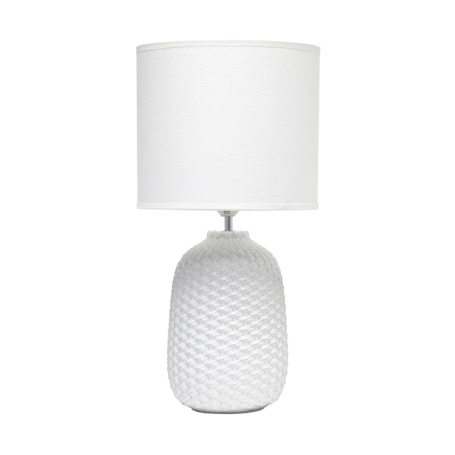 Simple Designs 20.4 Lampe de table de chevet traditionnelle en céramique à texture purlée avec tambour en tissu blanc Sh|Lampe de table de nuit traditionnelle de Simple Designs de 20,4 po en céramique avec texture de mail