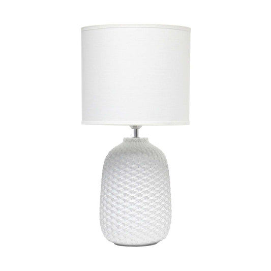 Simple Designs 20.4 Lampe de table de chevet traditionnelle en céramique à texture purlée avec tambour en tissu blanc Sh|Lampe de table de nuit traditionnelle de Simple Designs de 20,4 po en céramique avec texture de mail