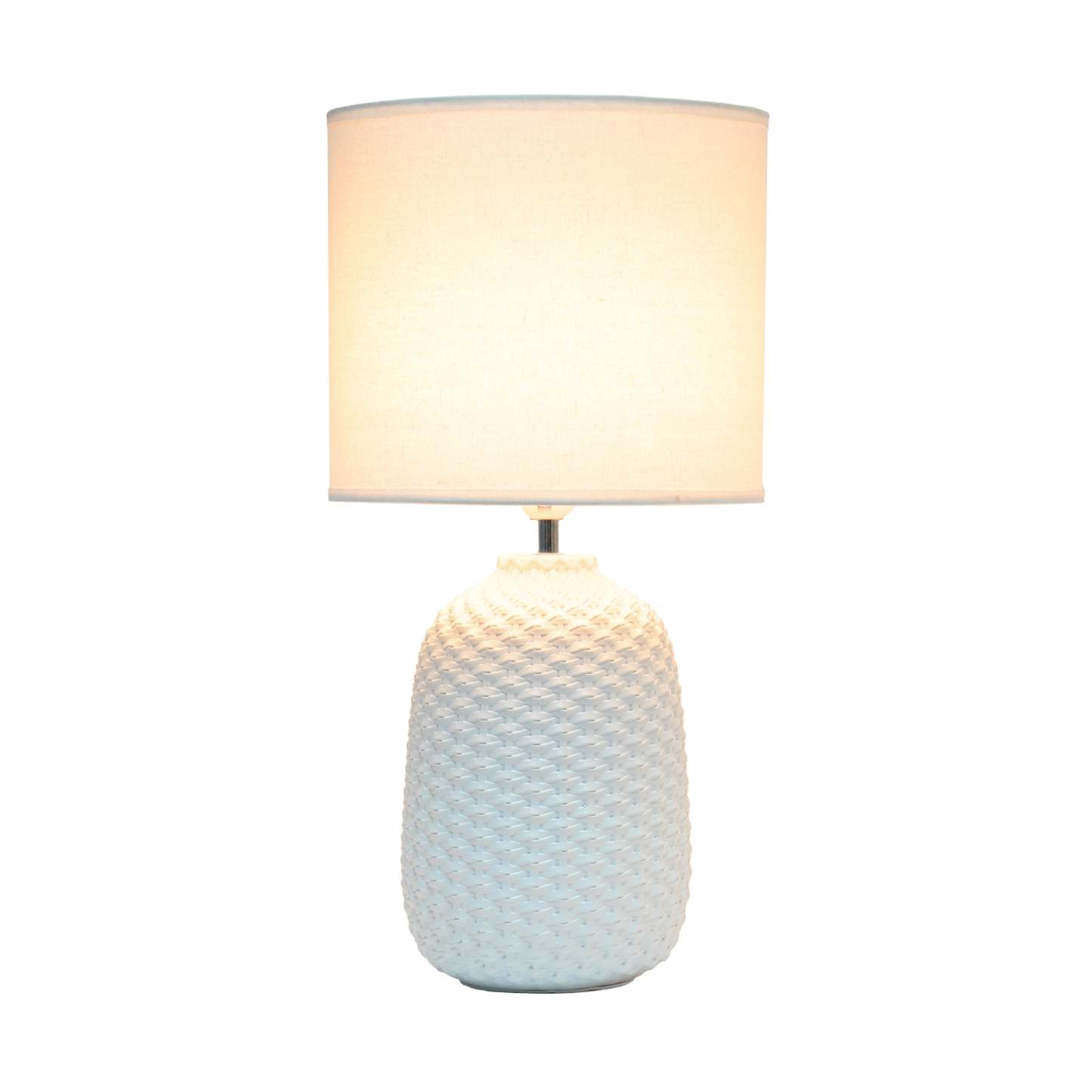 Simple Designs 20.4 Lampe de table de chevet traditionnelle en céramique à texture purlée avec tambour en tissu blanc Sh|Lampe de table de nuit traditionnelle de Simple Designs de 20,4 po en céramique avec texture de mail