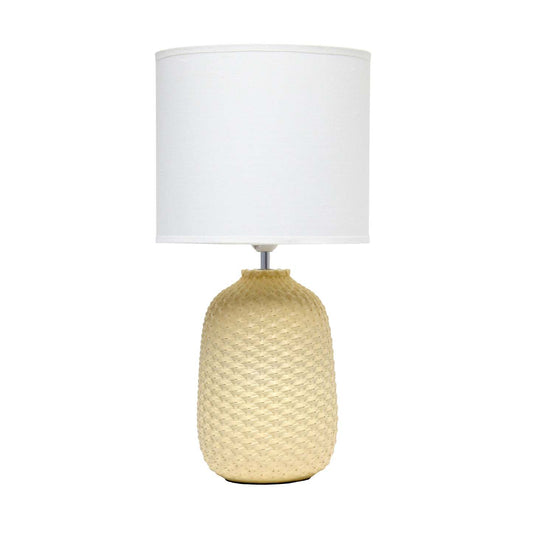 Simple Designs 20.4 Lampe de table traditionnelle à texture purée en céramique avec abat-jour tambour en tissu blanc - Ye|Lampe de table traditionnelle de Simple Designs de 20,4 po en céramique avec texture de mailles reto