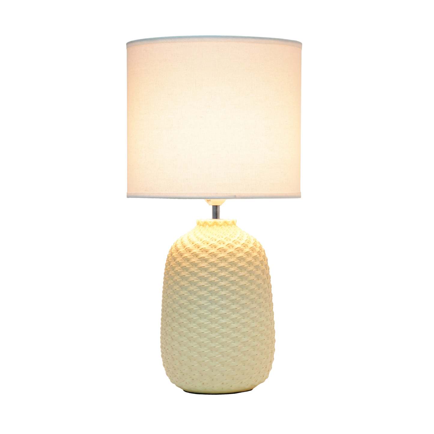 Simple Designs 20.4 Lampe de table traditionnelle à texture purée en céramique avec abat-jour tambour en tissu blanc - Ye|Lampe de table traditionnelle de Simple Designs de 20,4 po en céramique avec texture de mailles reto