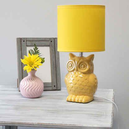 Simple Designs 12.8 Contemporary Ceramic Owl Table Lamp with Matching Fabric Shade - Dandelion Yellow|Lampe de table contemporaine en forme de hibou de Simple Designs de 12,8 po en céramique avec abat-jour en tissu assorti - jaune pissenlit