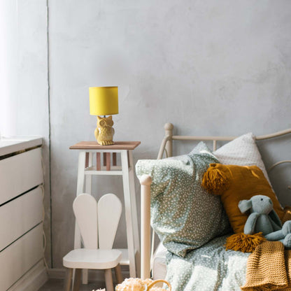 Simple Designs 12.8 Contemporary Ceramic Owl Table Lamp with Matching Fabric Shade - Dandelion Yellow|Lampe de table contemporaine en forme de hibou de Simple Designs de 12,8 po en céramique avec abat-jour en tissu assorti - jaune pissenlit