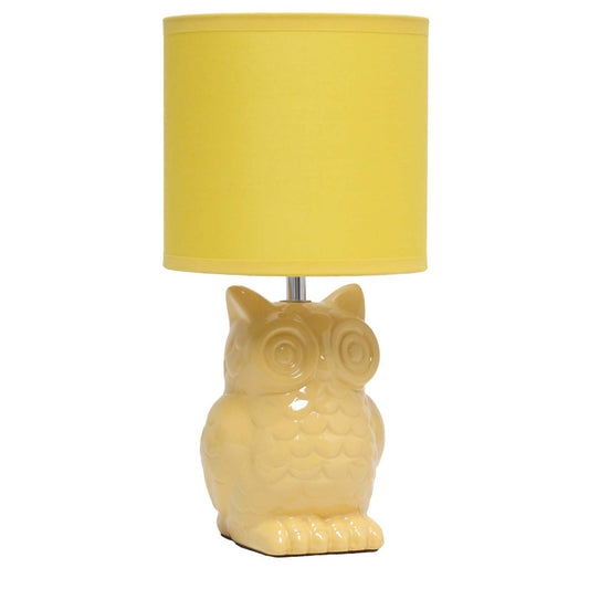 Simple Designs 12.8 Contemporary Ceramic Owl Table Lamp with Matching Fabric Shade - Dandelion Yellow|Lampe de table contemporaine en forme de hibou de Simple Designs de 12,8 po en céramique avec abat-jour en tissu assorti - jaune pissenlit