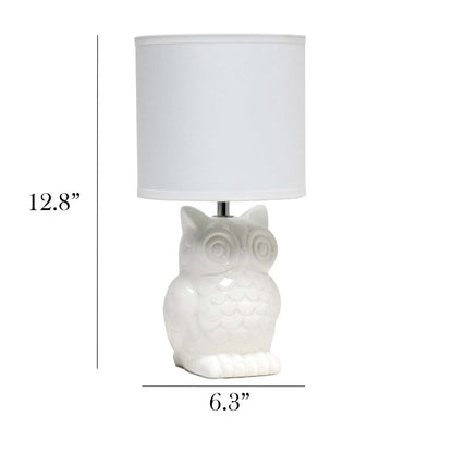 Simple Designs 12.8 Contemporary Ceramic Owl Table Lamp with Matching Fabric Shade - Off White|Lampe de table contemporaine en forme de hibou de Simple Designs de 12,8 po en céramique avec abat-jour en tissu assorti - blanc cassé