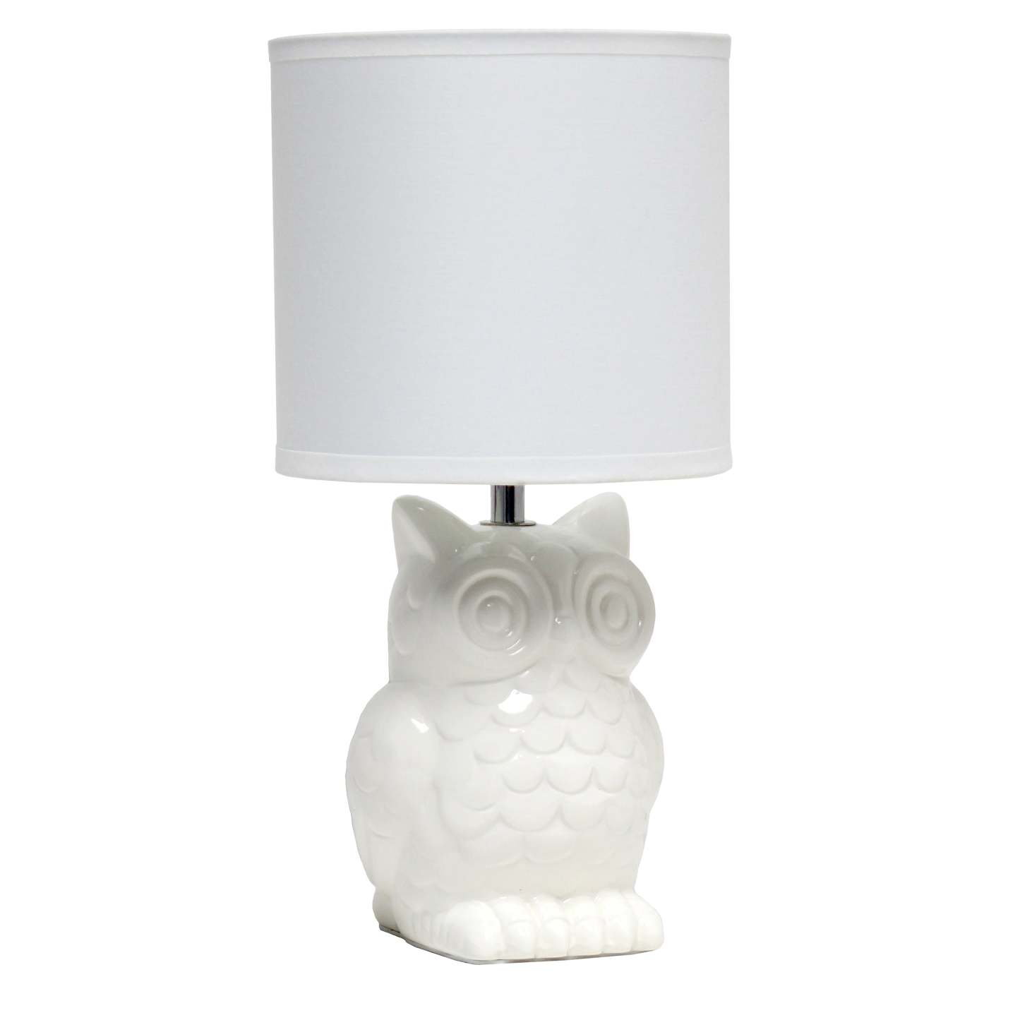 Simple Designs 12.8 Contemporary Ceramic Owl Table Lamp with Matching Fabric Shade - Off White|Lampe de table contemporaine en forme de hibou de Simple Designs de 12,8 po en céramique avec abat-jour en tissu assorti - blanc cassé