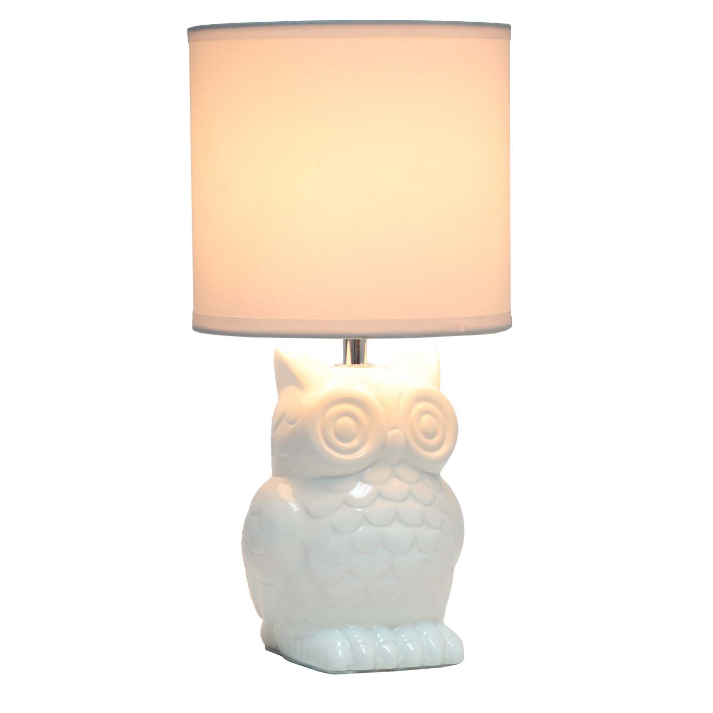 Simple Designs 12.8 Contemporary Ceramic Owl Table Lamp with Matching Fabric Shade - Off White|Lampe de table contemporaine en forme de hibou de Simple Designs de 12,8 po en céramique avec abat-jour en tissu assorti - blanc cassé