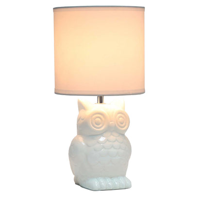 Simple Designs 12.8 Contemporary Ceramic Owl Table Lamp with Matching Fabric Shade - Off White|Lampe de table contemporaine en forme de hibou de Simple Designs de 12,8 po en céramique avec abat-jour en tissu assorti - blanc cassé