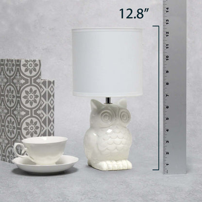 Simple Designs 12.8 Contemporary Ceramic Owl Table Lamp with Matching Fabric Shade - Off White|Lampe de table contemporaine en forme de hibou de Simple Designs de 12,8 po en céramique avec abat-jour en tissu assorti - blanc cassé